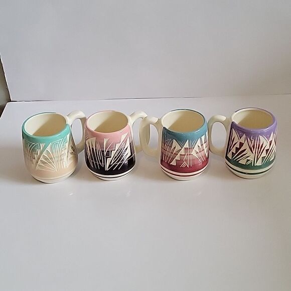 Vintage Signed Ute Navajo Pottery mug Coffee Cup Excellent set of 4 - Picture 7 of 11